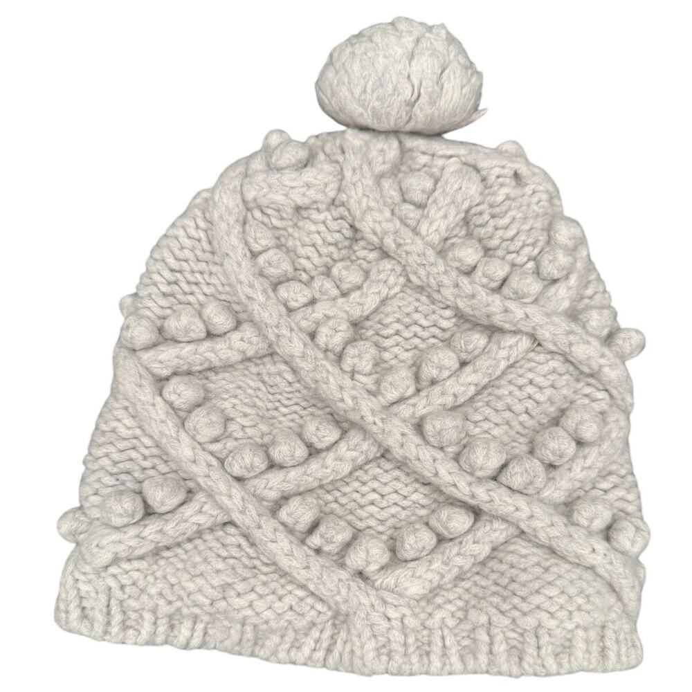 Intermix Knit Pom Beanie Hat Women's Gray Ball Winter Snow Ski Warm Cozy Cap